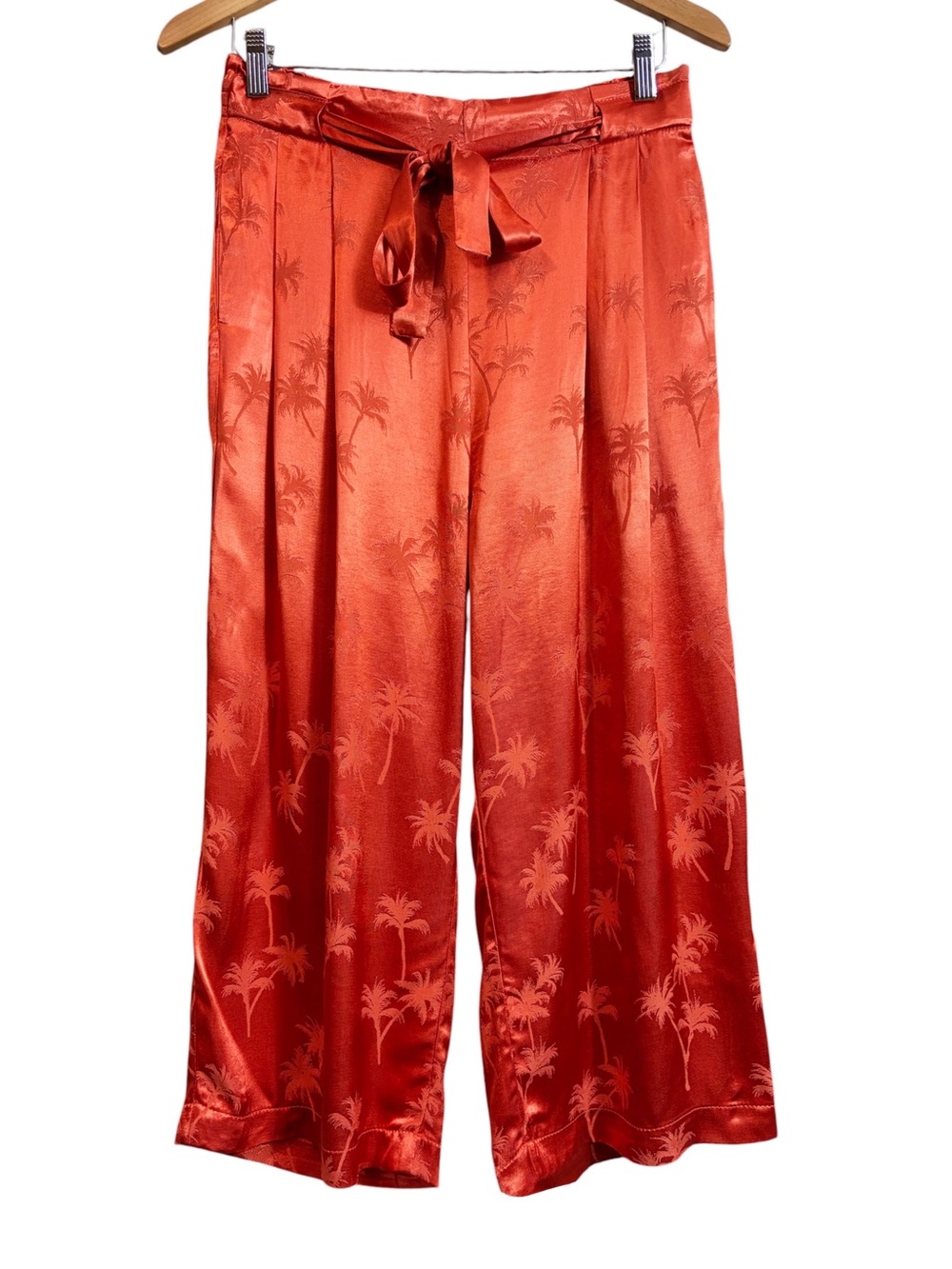 Anthropologie Pepaloves Burnt Orange Jacquard Palm Tree Cropped Wide Leg Pants